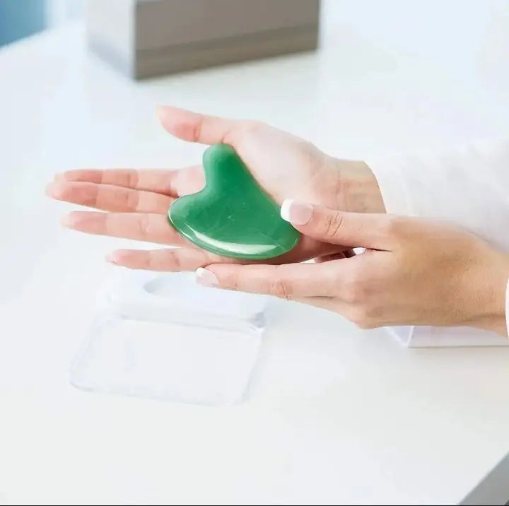 Herbal Glow Natural Jade Gua Sha Stone – Face & Neck Sculpting, Lymphatic Drainage, Anti-Aging Massage Tool Herbal Glow