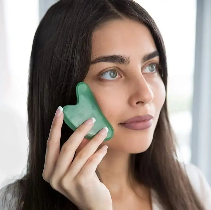 Herbal Glow Natural Jade Gua Sha Stone – Face & Neck Sculpting, Lymphatic Drainage, Anti-Aging Massage Tool Herbal Glow