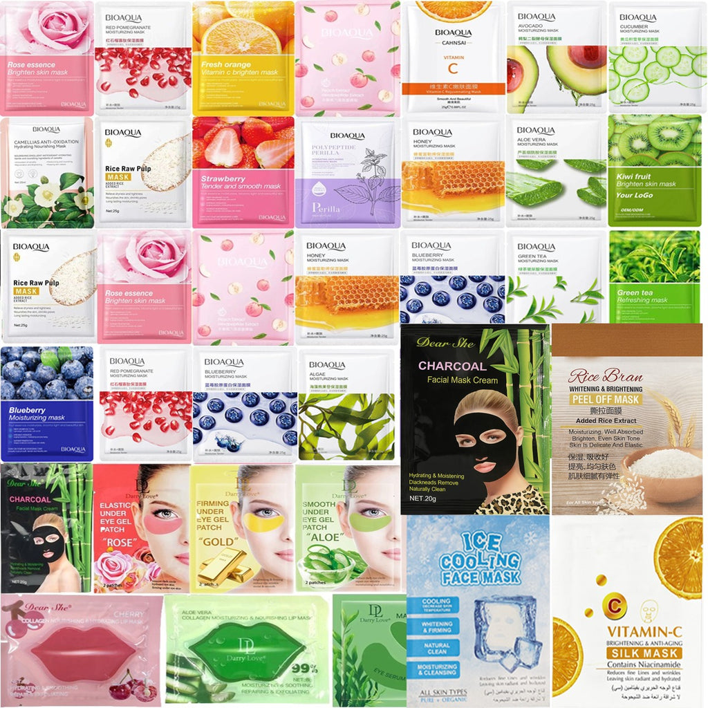 Herbal Glow Pack of 15 Moisturizing Face, Lip & Eye Sheet Masks | Hydrating & Radiance Boost Skin Care