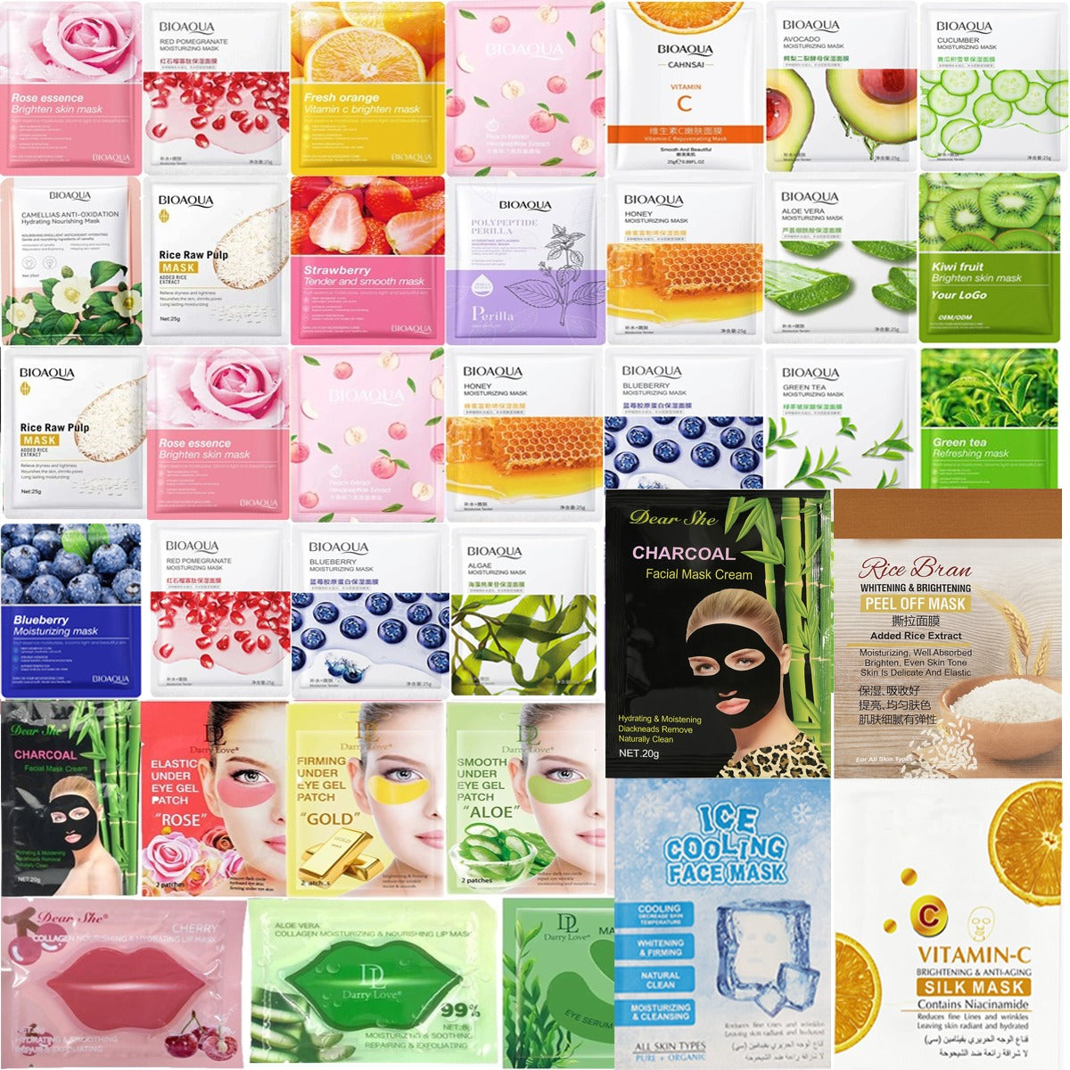Herbal Glow Pack of 15 Moisturizing Face, Lip & Eye Sheet Masks | Hydrating & Radiance Boost Skin Care