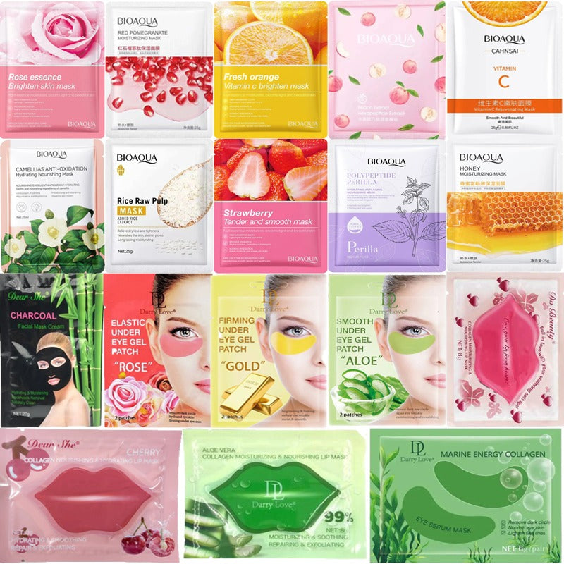 Herbal Glow Pack of 15 Moisturizing Face, Lip & Eye Sheet Masks | Hydrating & Radiance Boost Skin Care