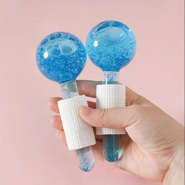 Herbal Glow Ice Crystal Face Roller Globes (2 Pcs) | Cold Facial Massager for Face & Neck | Anti-Puffiness & Skin Tightening